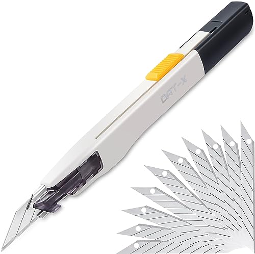 Utility Knife, DAT Series-X Portable Box Cutter, Fine Point Arts and Crafts Blade for Precision Cutting, with 10 Blade Pieces (White, 1 Cutter 10 Blades) - size: 1 Cutter 10 Blades