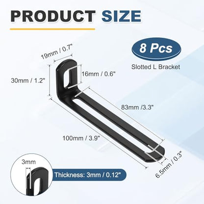 uxcell 8 Pcs Adjustable Right Angle Brackets 3.9"x1.2"x0.7" Black - color: Black, size: 3.9"x1.2"x0.7"