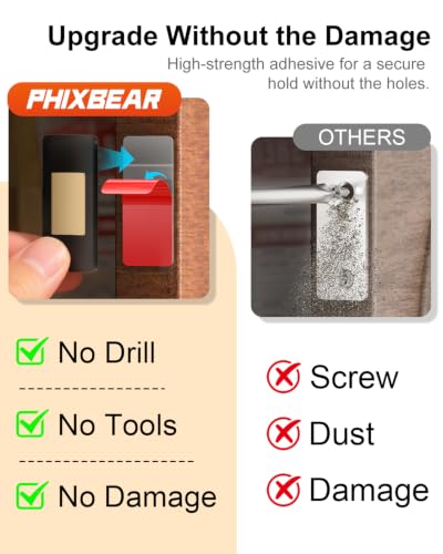 PHIXBEAR 12 Pack No Drill Magnetic Cabinet Door Catch, Ultra Thin Cabinet Door Magnets for Closure, Heavy Duty Adhesive Latches for Kitchen, Drawer, Wardrobe, and RV