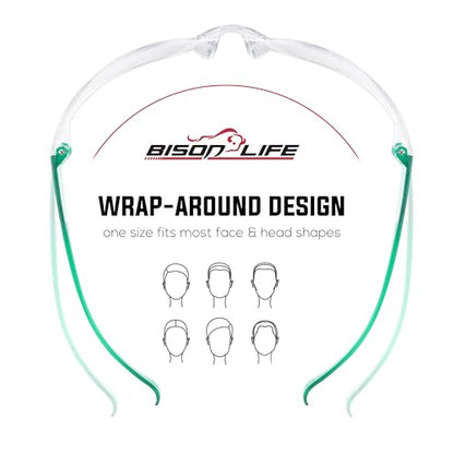 BISON LIFE Clear/Green Safety Glasses for Men & Women, ANSI Z87.1, 6 Pack - color: Clear/Green