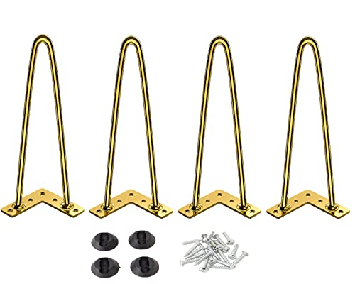 Osring 12 Inch Hairpin Legs 3/8" Dia 2 Rods, Gold Furniture Table Feet 4pcs - color: Gold, size: 12 Inch