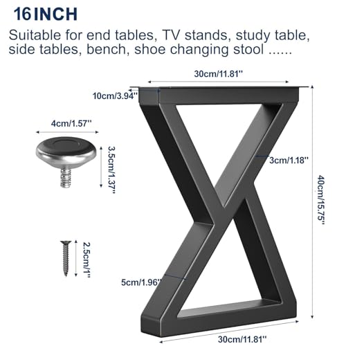 16" Metal Coffee Table Legs, Z-Type Set of 2, 40 cm H x 30 cm W - size: 16" Z-Type