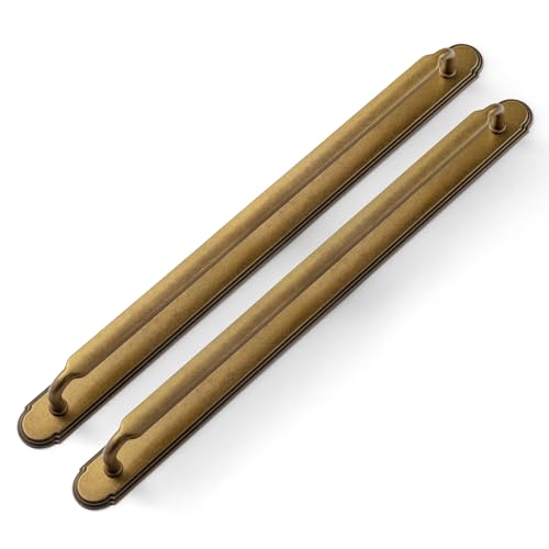 Goo-Ki 2 Pack Cabinet Pulls with Base Plate/Backplate Antique Brass,12-3/5 Inch Hole Center Retro Brass Vintage Zinc Alloy Kitchen Drawer Pulls Handles with Spacer - color: Antique Brass, size: 12-3/5" Hole Center