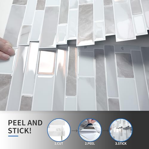 10-Sheet Peel and Stick Kitchen Backsplash Tiles - color: Beige White