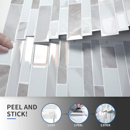 10-Sheet Peel and Stick Kitchen Backsplash Tiles - color: Beige White