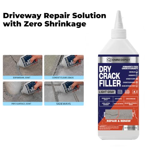 Dry Crack Filler - 2 Lbs - Light Gray - Concrete Patio Repair - Basement Floor Crack Sealer - Garage Floor Patch - Concrete Repair for Driveways and More - Available with Omni Depot Gloves