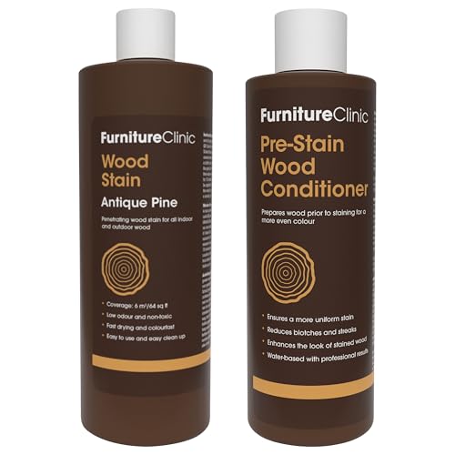 Furniture Clinic 17 oz Antique Pine Wood Stain + 500ml Pre-Stain Wood Conditioner | Water Based | Fast Drying, Low Odor, & Non-Toxic | for Indoor & Outdoor Furniture and More