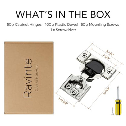 Ravinte 1/2 Inch Overlay Soft Close Hinge Kitchen Cabinet Hinges 50 Pack - size: 1/2 inch Overlay