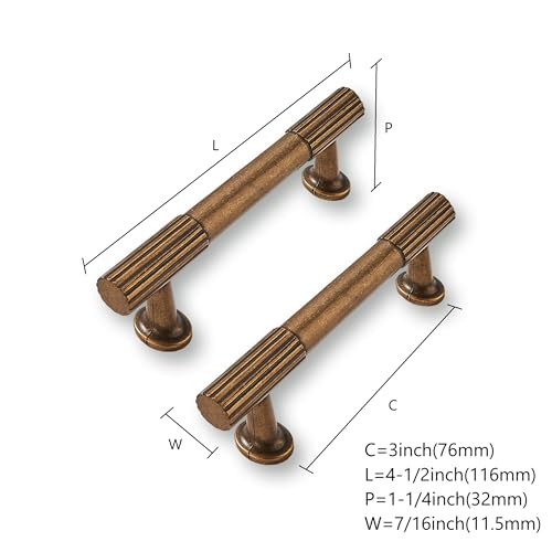 2 Pack 3 inch(76mm) Hole Center Antique Brass Cabinet pulls Kitchen Handles Solid Heavy Duty Cabinet Pull Kitchen Hardware - color: Antique Brass, size: 3 inch(76mm)hole center