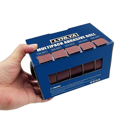 Assorted Sandpaper Rolls, 5 Grits Emery Cloth Rolls with Dispenser 150 240 320 400 600 Variety Grits Abrasive Sandpaper Rolls for Wood Metal Polishing, Each Roll 1 inch x 19.7 Feet - size: 5roll-6m