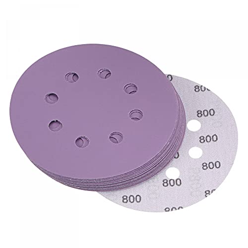 uxcell 15Pcs 5-Inch Purple Sanding Discs 800 Grits 8 Hole Hook and Loop Professional Aluminum Oxide Sand Paper Wet Dry Polish for Wood Metal Paint Finish - style: 800 Grit