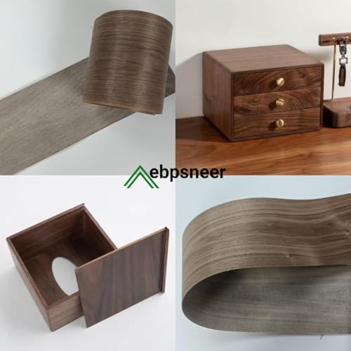 Black Walnut Wood Veneer Sheet,Flat Cut,8.5''x 98'',Iron On Stick Veneer Roll Without Paper,Pre-glued Hot Melt Self Adhesive Walnut Tape for Cabinet Furniture Plywood Laminate Speaker Renovation - color: Black Walnut