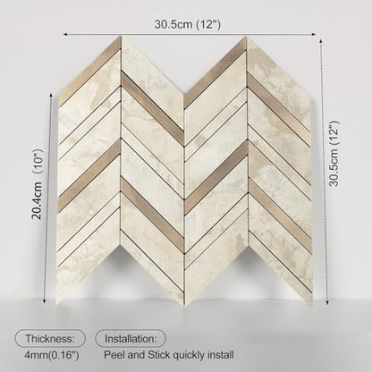 Yipscazo 10-Sheet Herringbone Backsplash Peel and Stick Tile, Light Beig Stone PVC Stick on Backsplash for Kitchen, Waterproof Self Adhesive Wall Tile for Bathroom - color: Light Beige Stone