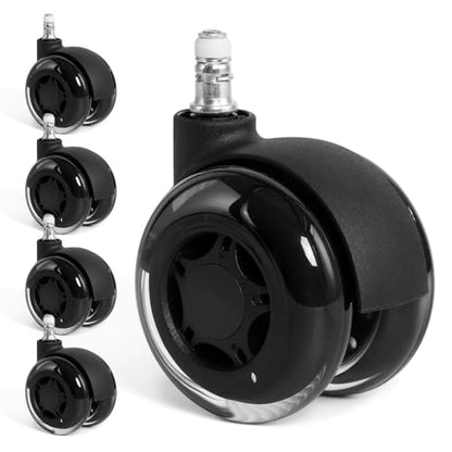 2.5 Inch Office Chair Wheels Set of 5 - Dual Rubber Wheels for Hardwood & Carpet - Heavy Duty Smooth Quiet Rolling Casters Replacement Universal Fit Computer Desk Gaming Chair - size: 2.5 Inch