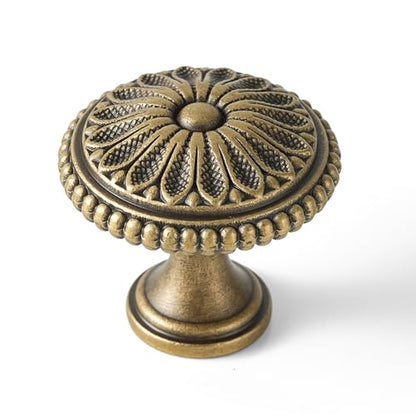 2 Pack Solid Brass Cabinet Knobs, Retro Drawer Knobs, Brushed Antique Brass Cabinet Knobs for Kitchen, Bathroom, and Furniture - size: Knob-F