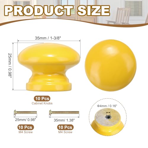 PATIKIL 1-3/8 Inch Yellow Wood Cabinet Knobs, 10 Pcs Round Drawer Dresser Knobs with Screws for Kitchen Cupboard Furniture Door - color: Yellow