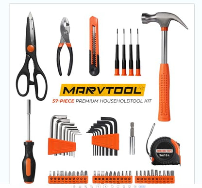 57 Piece Basic Tool Set, Home Repair Hand Tool Kit, General Household Tool Box, Portable Toolbox with Storage Case for Homeowner, DIY, Handyman, Women, Men - size: 57PCS