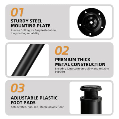 QLLY 8 Inch Adjustable Metal Coffee Table Legs, Heavy Duty Round Furniture Legs with 1” Leveling Feet for Ottoman, Bench, End Table and Sofa Replacement, Set of 4 (Black) - color: Black, size: 8 inch