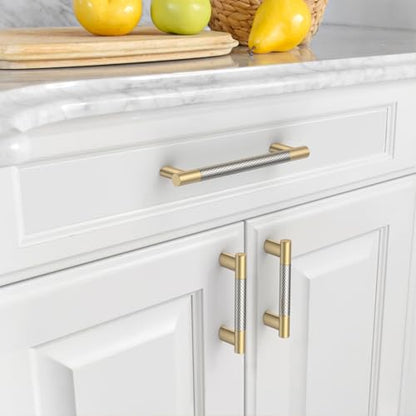 Asidrama 10 Pack 5 Inch(128mm) Knurled Gold and Brush Satin Nickel Kitchen Cabinet Handles, Cabinet Pulls Kitchen Cabinet Hardware Cupboard Handles Drawer Pulls 4496A - color: Gold-Nickel, size: 5" Hole Center(128mm)