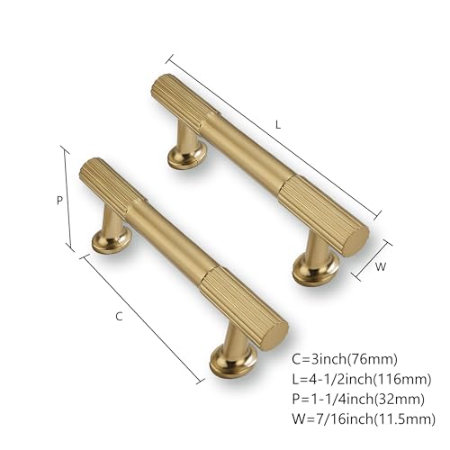 2 Pack 3 inch(76mm) Hole Center Brushed Brass Cabinet pulls Kitchen Handles Solid Heavy Duty Brushed GoldCabinet Pull Kitchen Hardware - color: Brushed Brass, size: 3 inch(76mm)hole center