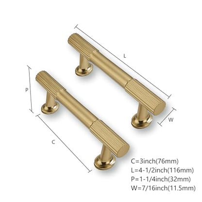 2 Pack 3 inch(76mm) Hole Center Brushed Brass Cabinet pulls Kitchen Handles Solid Heavy Duty Brushed GoldCabinet Pull Kitchen Hardware - color: Brushed Brass, size: 3 inch(76mm)hole center