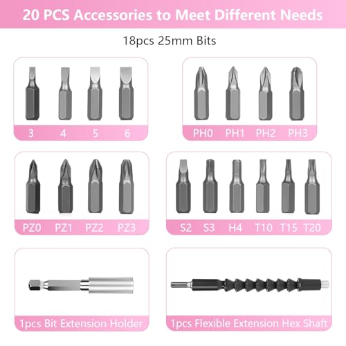 3.6V Electric Screwdriver Rechargeable, Cordless Screwdriver - color: Pink-21pcs