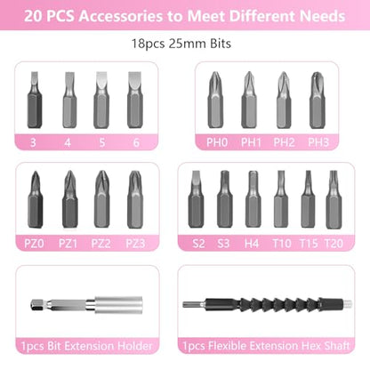 3.6V Electric Screwdriver Rechargeable, Cordless Screwdriver - color: Pink-21pcs