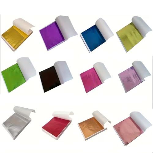 120 Sheets Imitation Gold Leaf Foil Paper, 12 Shiny Metallic Colors Multipurpose Craft Foil Sheets, Durable Decorative Flakes for DIY Art, Scrapbooking, Card Making & Home Decoration Projects