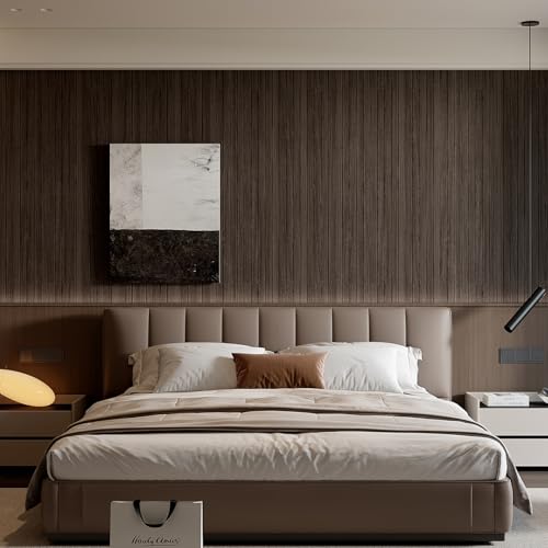 YU LI 3DH Peel and Stick PVC Slat Wall Panel 236"x15.75" Self-Adhesive Thick Faux Smoked Wood Grain Wallpaper Panel 3D Soundproof Wall Panels for Walls & Ceilings - color: Smoked, size: 15.8" x 236"