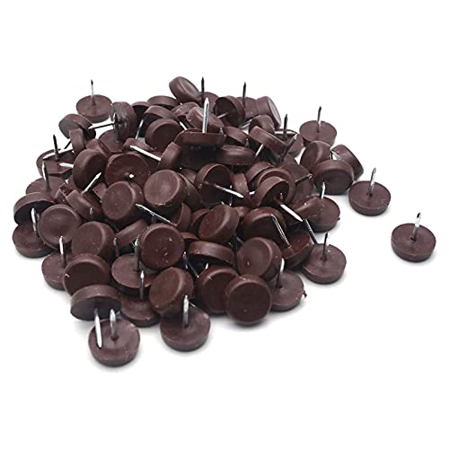 Still Awake 15mm Brown Nylon Furniture Sliders Nail On - Chair Leg Floor Protectors Nail - Nylon Chair Glides with Nail Brown Sliders Head, Chair, Table Leg Feet Protector Nail（Flat Bottom 100 Pcs） - size: 15mm