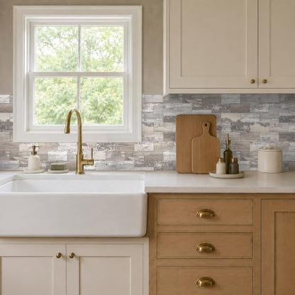 StyloVue 100 Pieces Peel and Stick Backsplash for Kitchen, 3" x 6" PVC Subway Tile Upgraded Distressed Wood Backsplash Stick on Tile Elevate Kitchen, Bathroom, Fireplace,RV - color: Distressed Wood