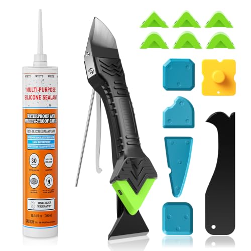 10oz Waterproof Silicone Caulk Set-White Silicone Sealant,5 in 1 Caulk Tool