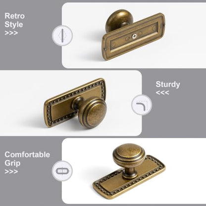 6Pack Champagne Bronze Cabinet Knobs with Backplate Drawer knobs - color: Antique Brass, style: Beadedge