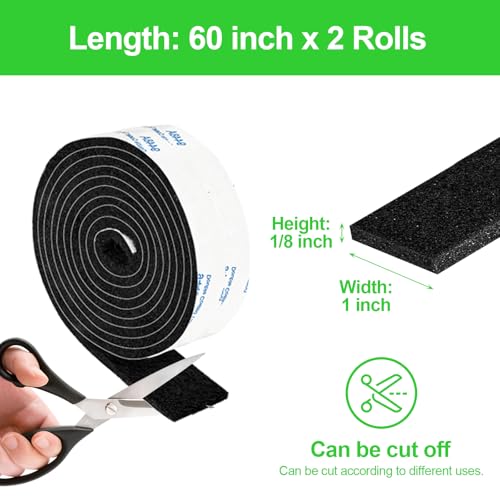 Felt Strips with Adhesive Backing, 2 Felt Rolls 1x 60 Inches Black, Felt Tape with Adhesive Backing, Furniture Felt Strips - size: 2 Rolls 1x60 inch