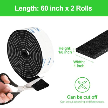 Felt Strips with Adhesive Backing, 2 Felt Rolls 1x 60 Inches Black, Felt Tape with Adhesive Backing, Furniture Felt Strips - size: 2 Rolls 1x60 inch