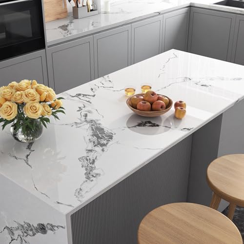 30x120 Inch White Silver Marble Contact Paper Peel and Stick Glossy White Silver Marble Contact Paper for Countertops Waterproof Peel and Stick Countertop Vinyl Wrap Glossy Marbles Wallpaper - size: 30" x 120"