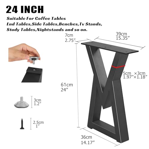 24 Inch Metal Coffee Table Legs, Modern End & Side Table Legs, Heavy Duty Iron Dining Desk Feets Industrial DIY Furniture (H24” x W15.4”, 2PCS) - size: 24 '' V Shape