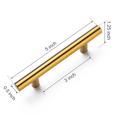 10 Pack Cabinet Handles, 5 Inch Length, 3 Inch Hole Center, Brushed Brass - color: Gold