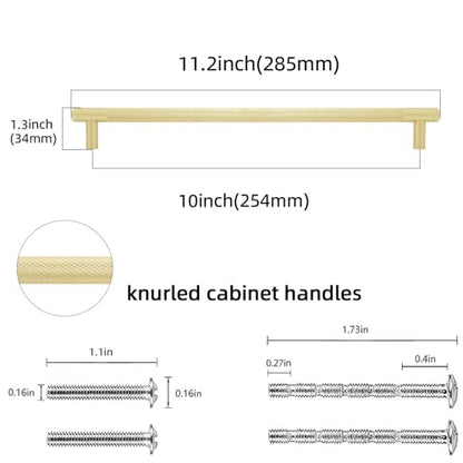 6 Pack 10 Inch Brushed Brass Kitchen Cabinet Handles - color: Brushed Brass, size: 10'' Hole Center(254mm)