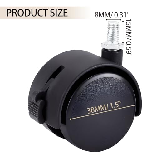 Zorfeter 1.5 Inch M8 Threaded Stem Casters Wheels, Black, Set of 4 - style: 1.5 Inch Stem Casters