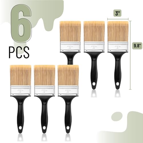Bates- Paint Brushes, 3-Inch, 6 Pack, Plastic Handle Flat Paint Brushes