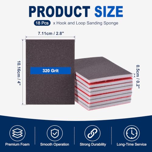 18Pcs 320Grit Sanding Sponges, 4x2.8In Hook & Loop Black - size: 320 Grit