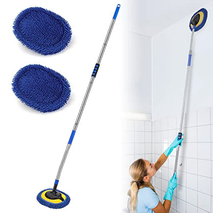 Wall Cleaner, Max 66'' Wall Mop with Long Handle, Ceiling Dust Mop with 15° Labor-Saving Elbow Extension Pole, Baseboard Duster Washer Scrubber, High Reach Window Cleaning Brush, Roof Cleaning Tool-BU - color: Blue