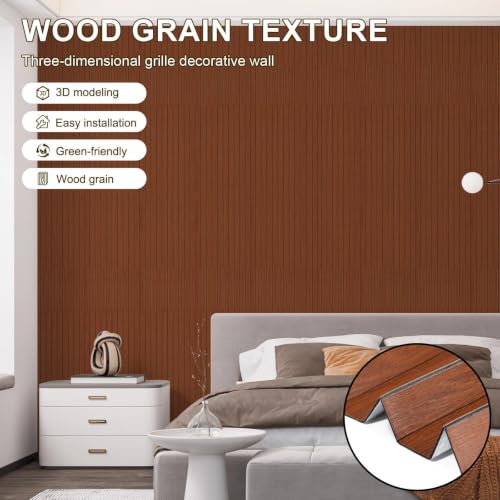 Yun-aeon Peel and Stick Slat Wall Panel 15.75"X118" PVC Self-Adhesive Thick Medium Walnut Wood Grain Wallpaper Panel 3D Soundproof Wall Panels for Walls - color: Walnut 15.7*118in