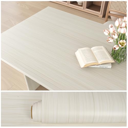 VEELIKE Cream White Wood Contact Paper Wood Wallpaper Peel and Stick Wood Grain Contact Paper for Countertops Waterproof 15.7''x118'' Removable Self Adhesive Wood Vinyl Wrap for Furniture Desk Cabinet - size: 15.7" x 118"