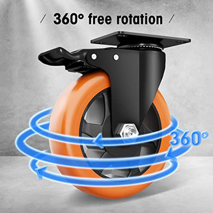 5" Swivel Plate Casters, 1400Lbs Capacity with Brake - color: Orange, size: 5 Inch