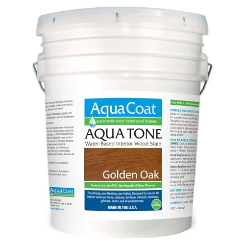 Aqua Coat Aqua Tone Water-Based Wood Stain (5-Gallon, Golden Oak) - color: Golden Oak, size: 5 Gallon