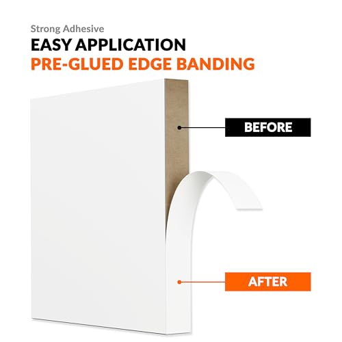 White Edge Banding 1 inch x 25 ft Melamine Iron On Adhesive Edging Cabinet Repair Laminate Shelf Board Countertop Furniture Strip Wood Veneer Tape Trim Peel Stick Cabinet Molding Vinyl PVC Iron - color: White, size: 1 in x 25 ft