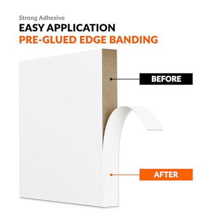 White Edge Banding 5/8 inch x 100 ft Melamine Iron On Adhesive Edging Cabinet Repair Laminate Shelf Plywood MDF Table Board Formica Countertop Furniture Pre Glued Flexible Strip Wood Veneer Tape - color: White, size: 5/8 in x 100 ft