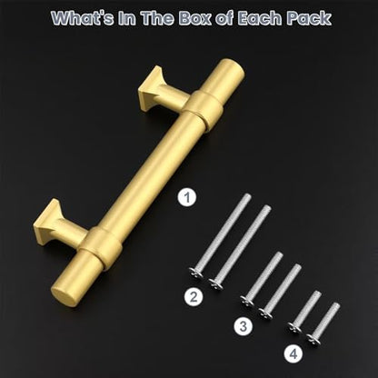 Brushed Brass Cabinet Pulls 3 Inch Hole Centers T Bar 10 Pack - color: Brushed Brass, size: Hole Centers: 3inch